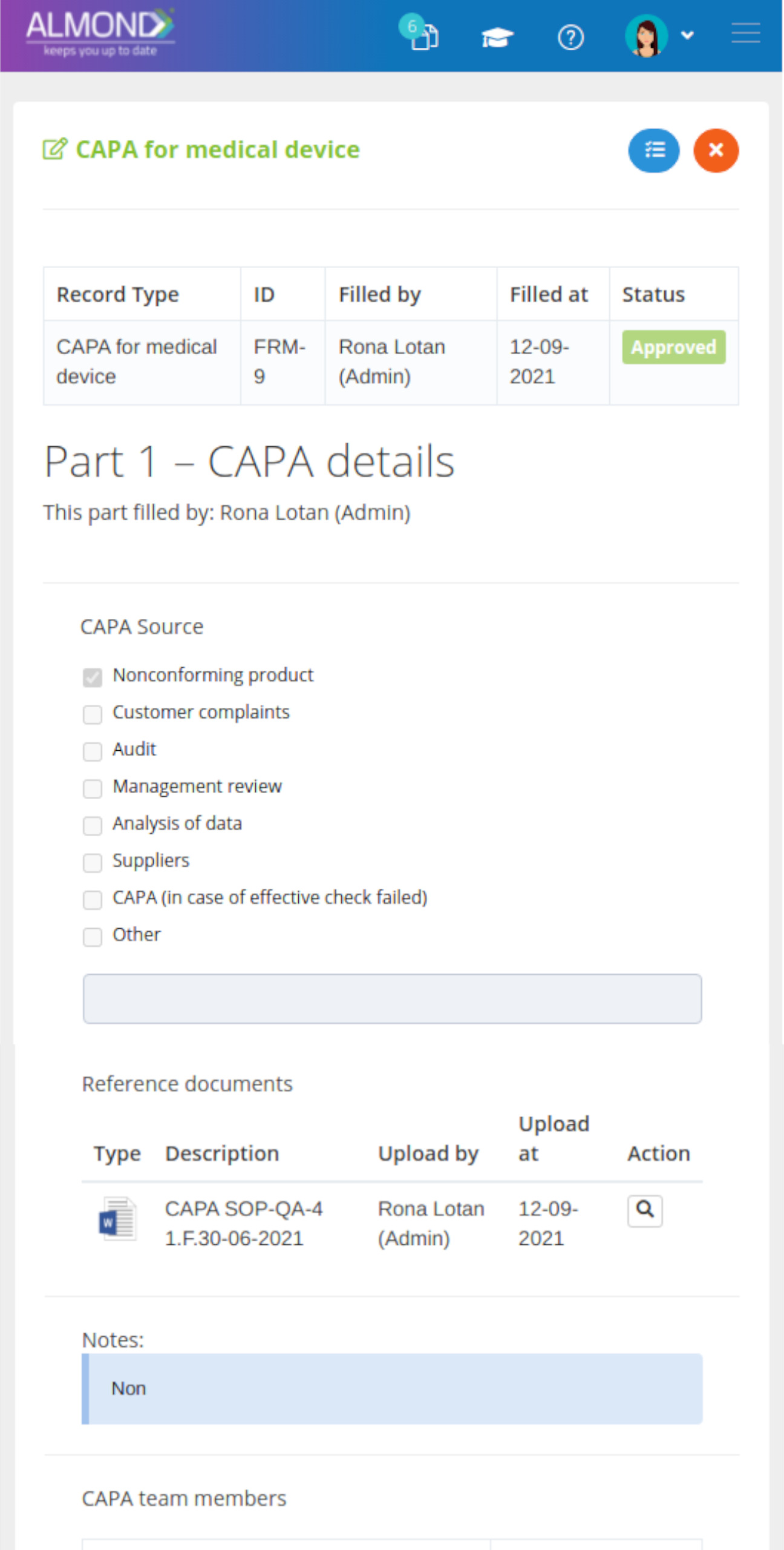 CAPA's management